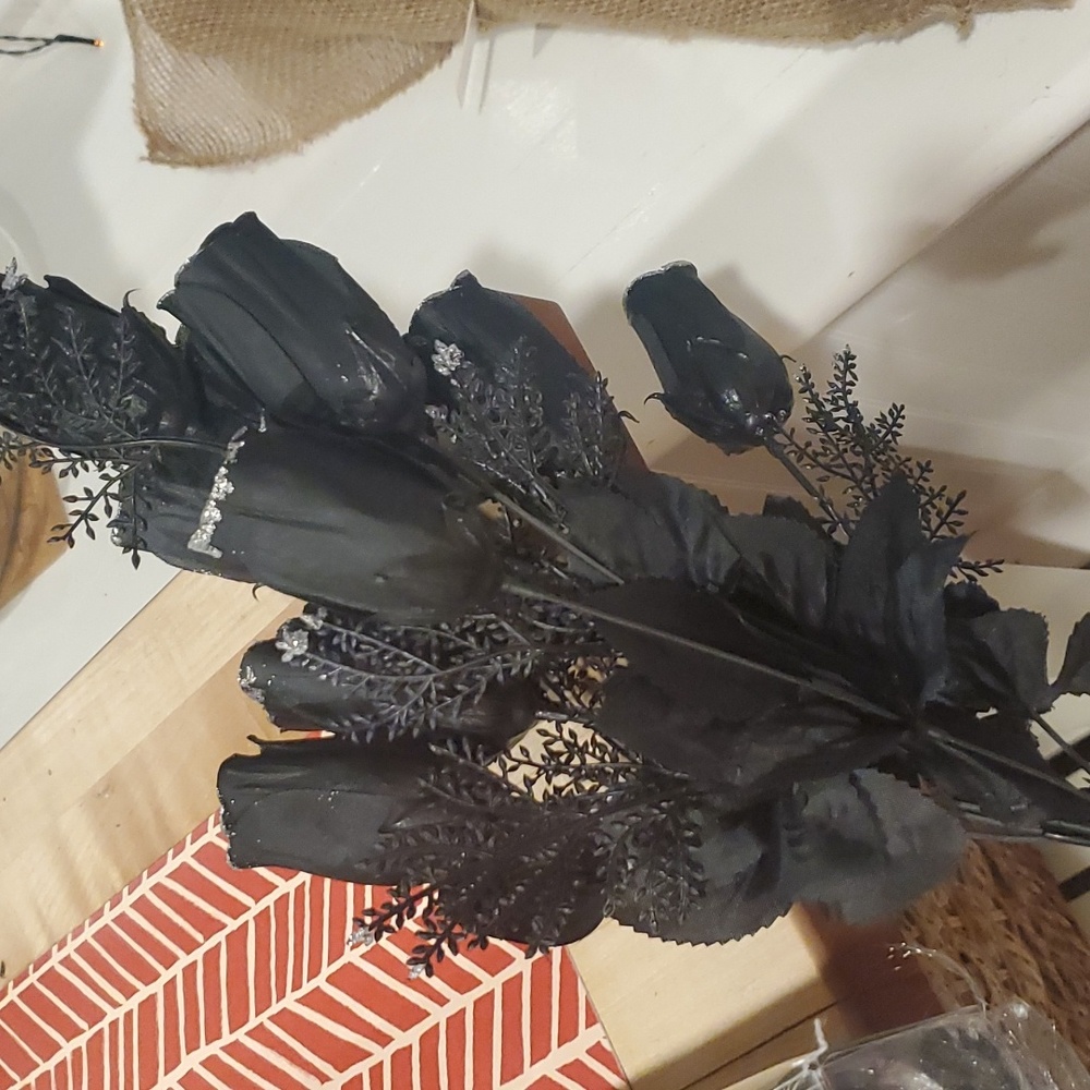 Bride of Frankenstein wig and bouquet of fake black roses - Picture 3 of 4